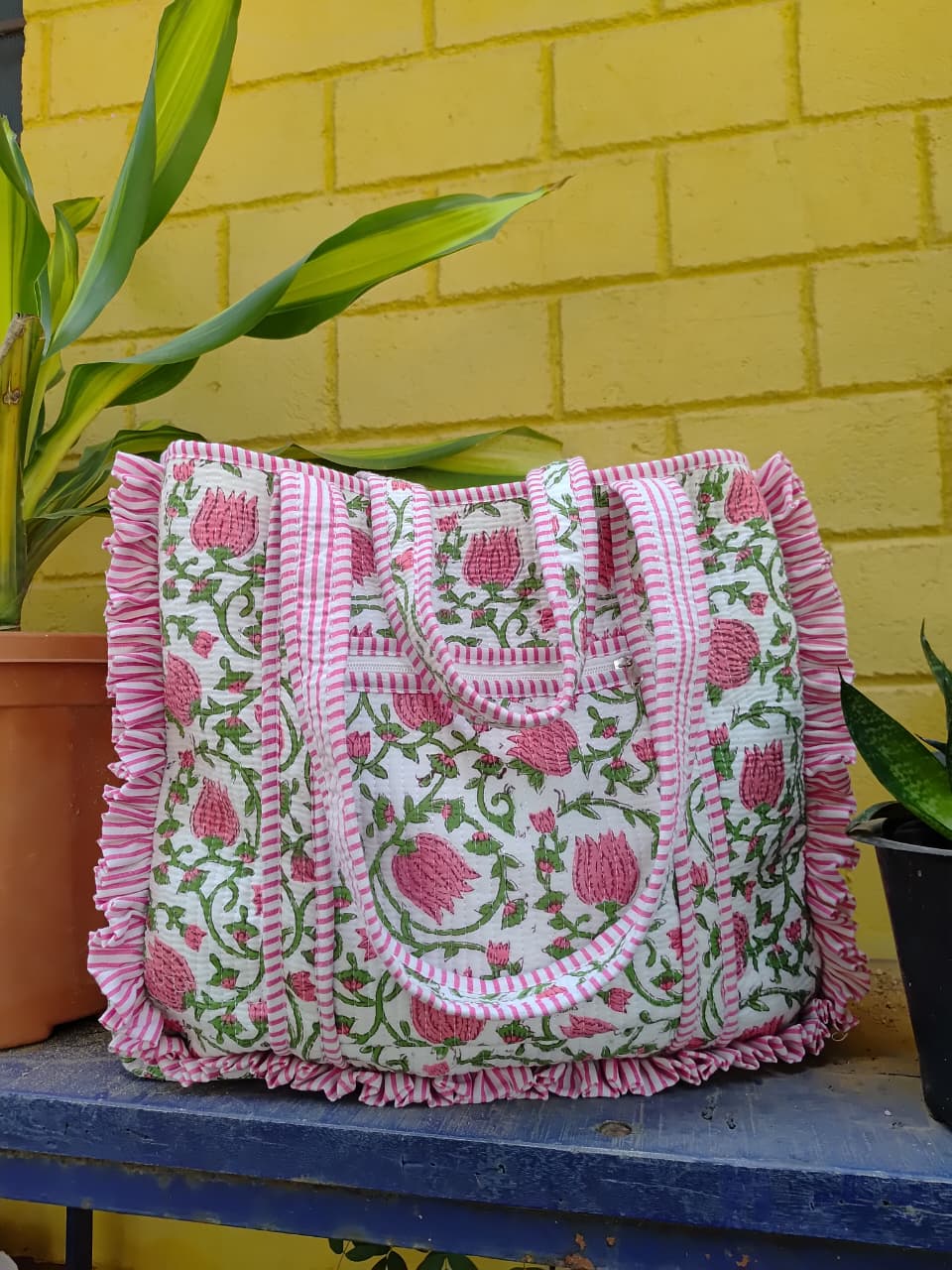 Pink Ruffle Floral Tote